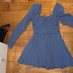 Hollister Dusty Blue Eyelet Long-Sleeve Mini Dress